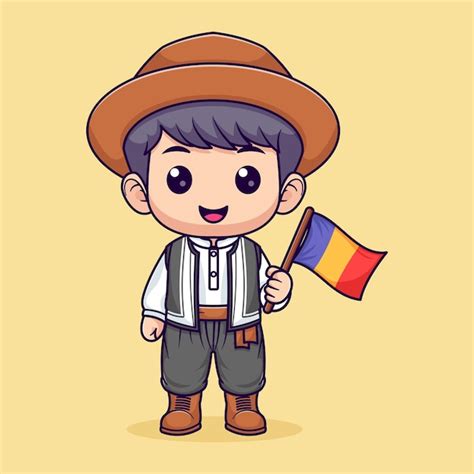 Premium Vector Cute Boy Holding Flag In Folk Costumes Culture And