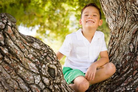 Outdoor Portrait Of A Biracial Chinese And Caucasian Boy