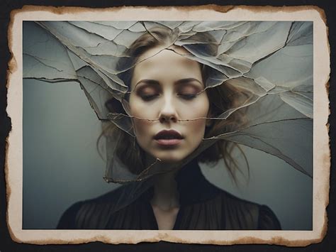 Premium Photo A Woman With Her Eyes Closed Looking Through A Broken Glass