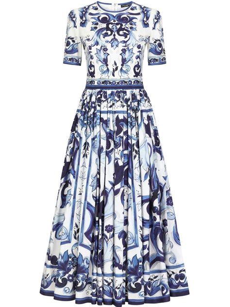 Dolce And Gabbana Majolica Print Poplin Maxi Dress Blue Farfetch