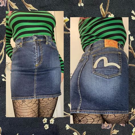 Vintage Y K Evisu Denim Miniskirt Tagged As A Size Depop