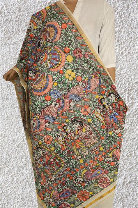 Madhubani Dupattas Madhubani Painting Saree Painting Fabric