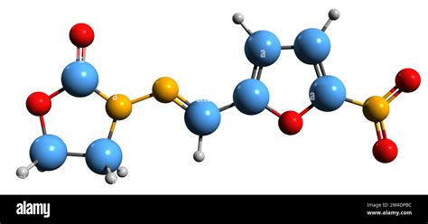 3D image of Furazolidone skeletal formula - molecular chemical structure of nitrofuran ...