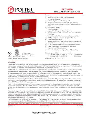 Potter Pfc Fire Alarm Control Panel Owners Manual Manualzz