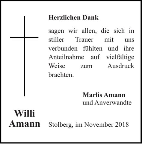 Traueranzeigen Von Willi Amann Aachen Gedenkt