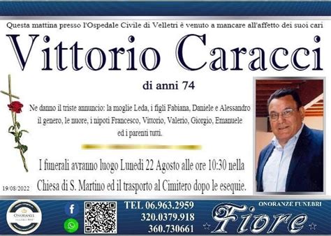 Velletri Piange La Scomparsa Di Vittorio Caracci Aveva Anni