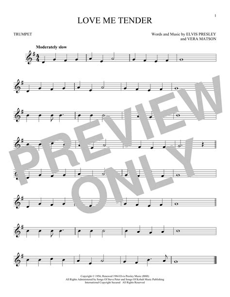 Love Me Tender By Elvis Presley Sheet Music For Trumpet Solo At Sheet