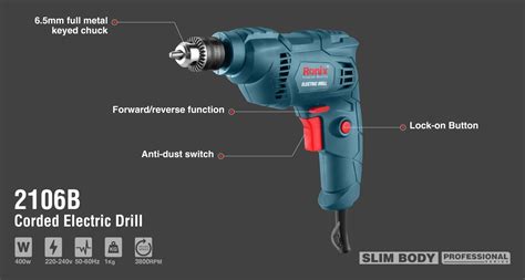 Corded Electric Drill 400W 220V Keyed Chuck Ronix Tools