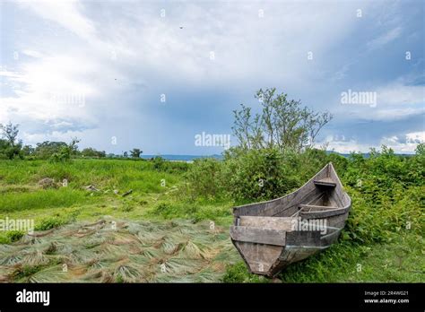 A Wooden Boat On The Shore Of Lake Victoria Kenya Africa Stock Photo