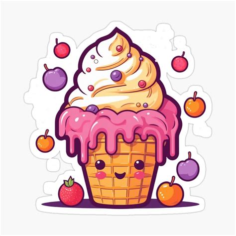 Cute Kawaiimadness Kawaii Ice Cream Cone Sticker For Sale By Kawaiimadness7 Coloring