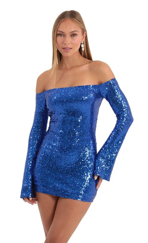 Della Sequin Long Sleeve Bodycon Dress In Blue Lucy In The Sky