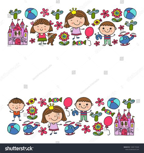 Cute Little Children Play Kindergarten Royalty Free Stock Vector