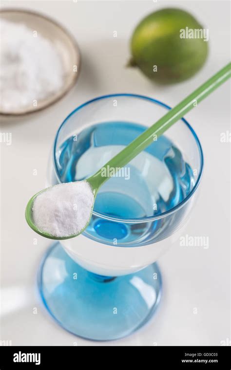 Glass Of Water Lemon Soda Bicarbonate Natureal Solution Stock Photo