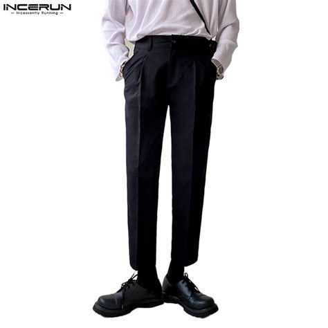 Incerun Men Korean Casual High Waist Solid Color Business Suit Pants