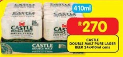 CASTLE DOUBLE MALT PURE LAGER BEER 24x410ml Cans Offer At Shoprite