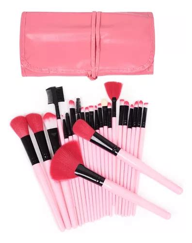 Set Brochas Maquillaje Profesional Estuche Pinceles Gugus Color Rosa