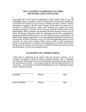 Fillable Online Riskmanagement Ubc Diving Release And Waiver Form UBC