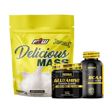 Kit Hipercal Rico Massa Delicious Kg Ftw Glutamina G Bcaa