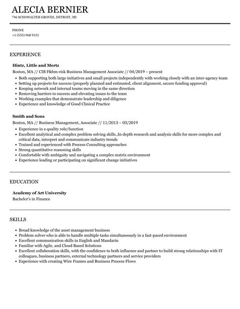 Business Management Associate Resume Samples Velvet Jobs