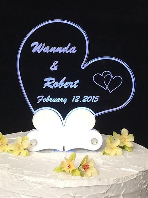 Personalized Acrylic Heart Engraved Wedding Cake Topper With Led Light Wedding Cake Toppers