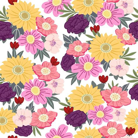 Premium Vector | Blooming flower and leaf seamless pattern