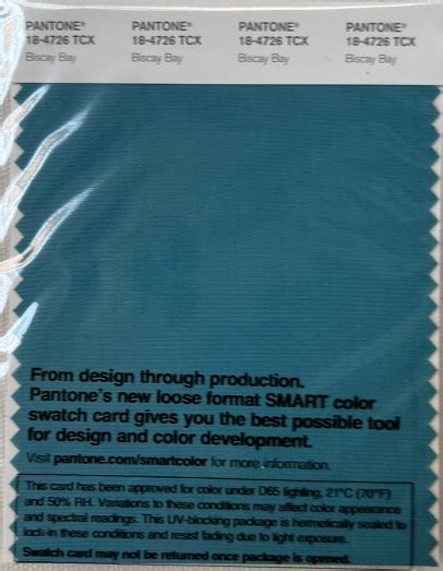 Pantone Tcx Cotton Swatch Card 18 4726 Tcx Biscay Bay