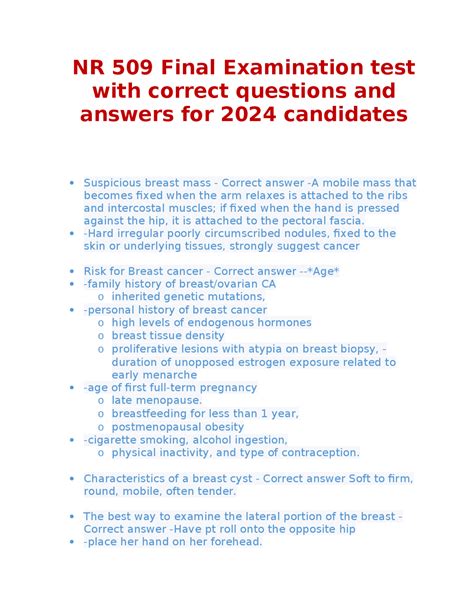 NR 509 Final Examination Test With Correct Questions And Answers For