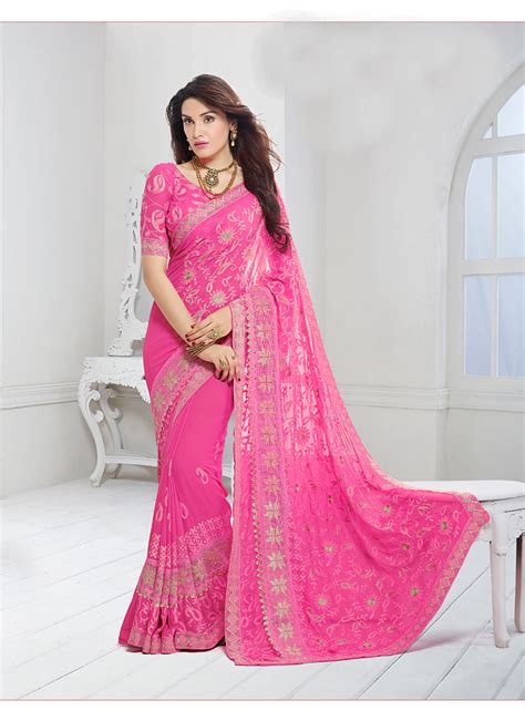 Buy Onlinefayda Designer Pink Chiffon Saree Online ₹1229 From Shopclues