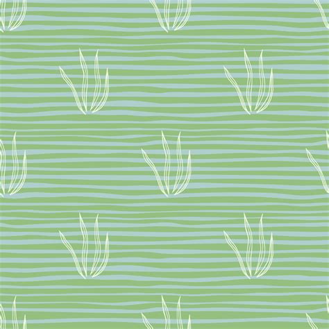 Graphic Doodle Grasss Seamless Pattern On Stripe Background