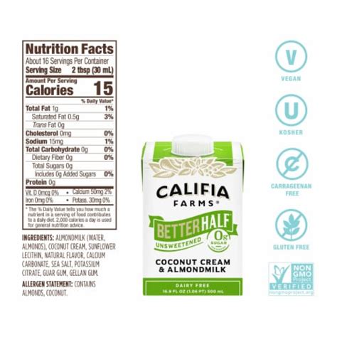 Califia Farms Unsweetened Better Half Almond Milk Half And Half