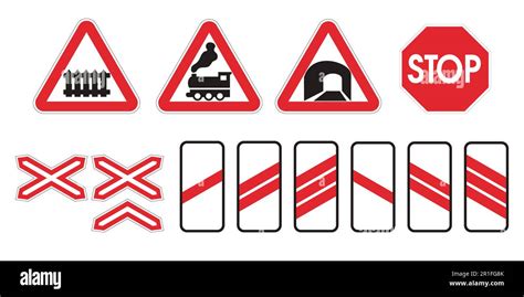 Attention Road Signs Warning Of Railway Signs Showing The Approach To