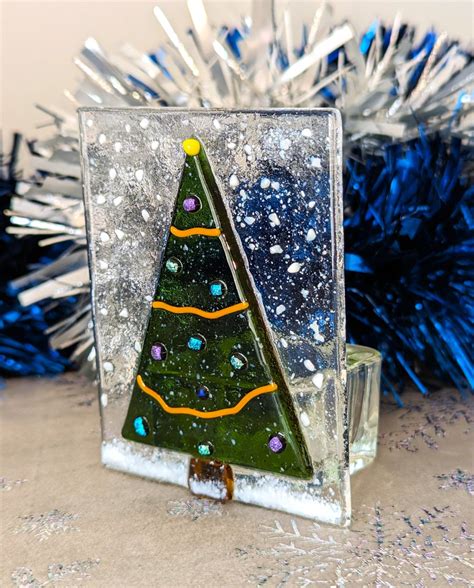 Christmas Tree Fused Glass Tealight Holder T Folksy