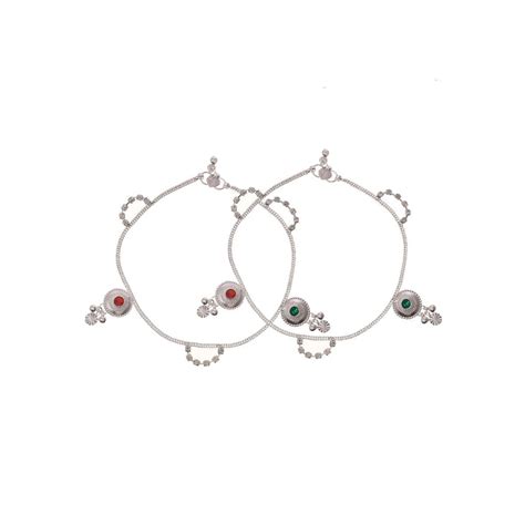 Silvermerc Designs Silver Anklets With Stones Traditional Payal For