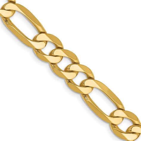 14k Yellow Gold Solid Polished 75mm Flat Figaro Chain Necklace 20 Inch