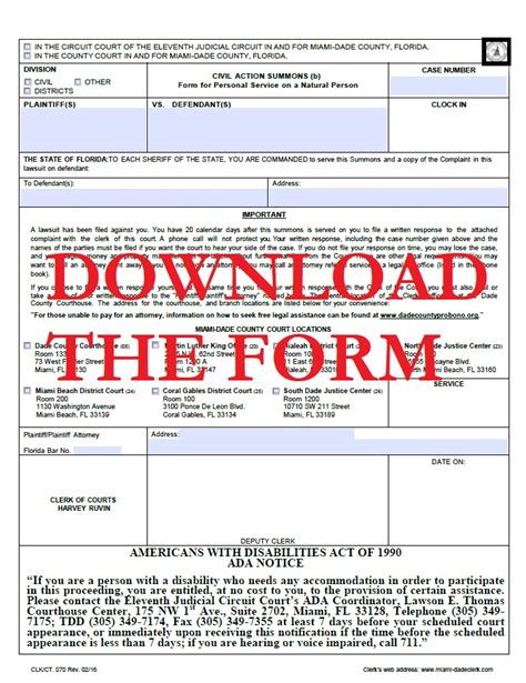 Miami-Dade Summons Fillable Form — IP Vault