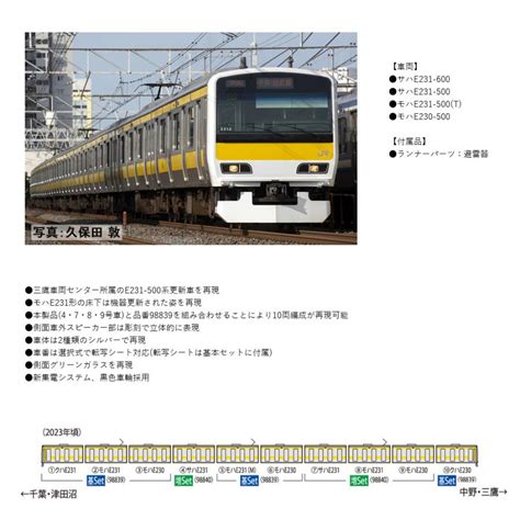 【セット販売】no98839 Tomix E231 500系中央・総武線各駅停車・更新車基本6両no98840 増結4両