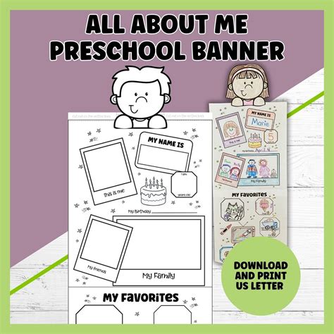 All About Me Preschool Printable Poster Banner, All About Me Unit ...