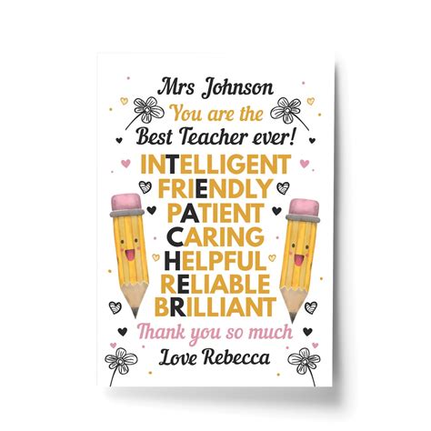 Teacher Thank You Personalised T Poster Print