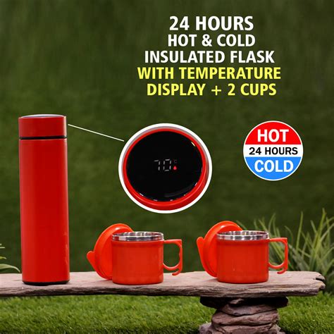 Buy Hrs Hot Cold Flask With Temperature Display Free Double Wall Cups TF C Online