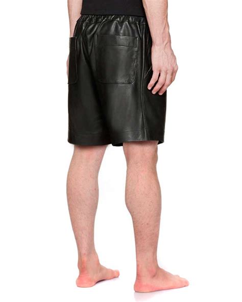 Mens Black Leather Shorts With Elasticated Waistline