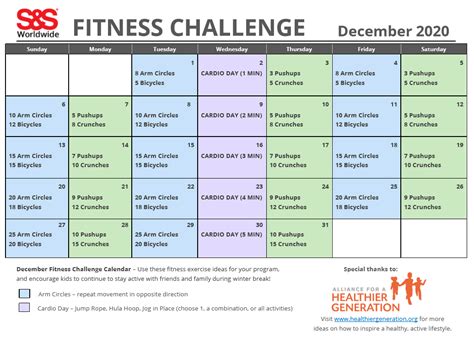 Fitness Challenge Calendar December 2020 - S&S Blog