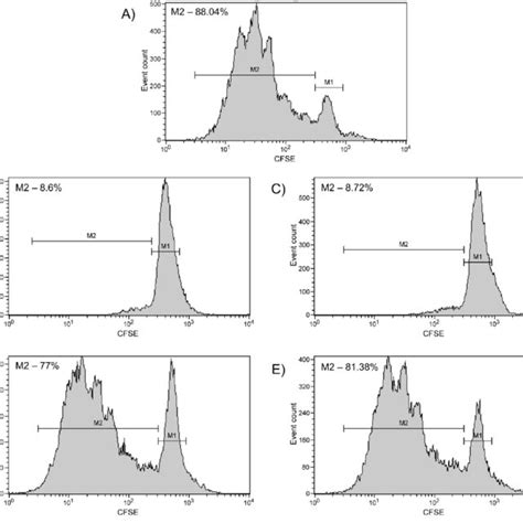 Representative histograms showing the proliferation pattern of ...