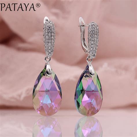 Pataya New Water Drop Long Earrings Women Colorful Luxury Wedding