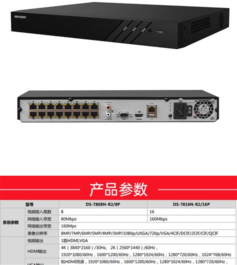 海康威视 Ds 7808n R28p 8路2盘poe网络监控硬盘录像机单盘最高可支持8t