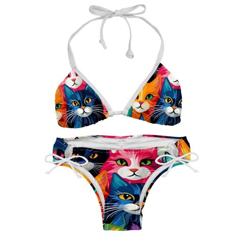 Cat Detachable Sponge Adjustable Strap Bikini Set Two Pack Swim Wear