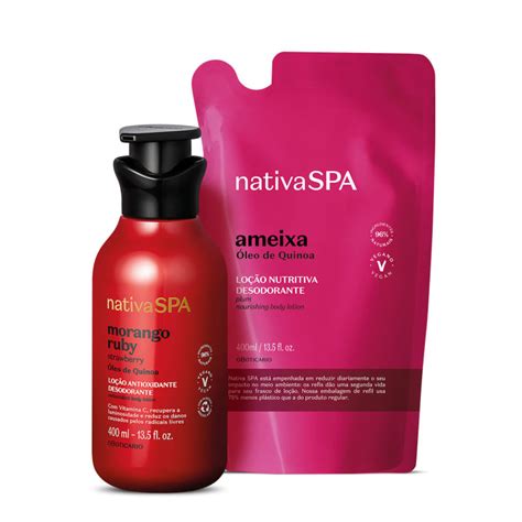 Combo Nativa SPA Loção Antioxidante Corporal Morango Ruby 400ml