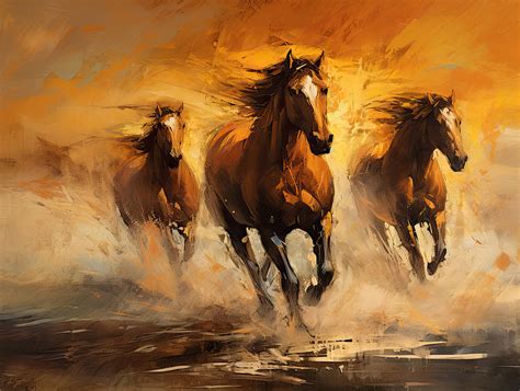 Wild Sunset - Horses at Sunset Painting by Lourry Legarde - Fine Art ...