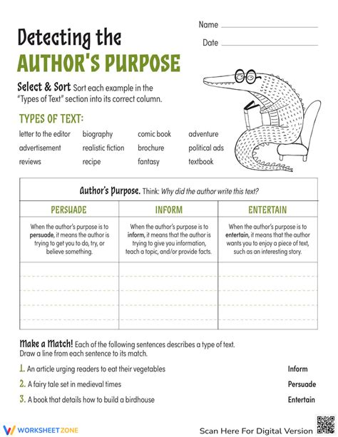 Detecting The Authors Purpose Worksheet