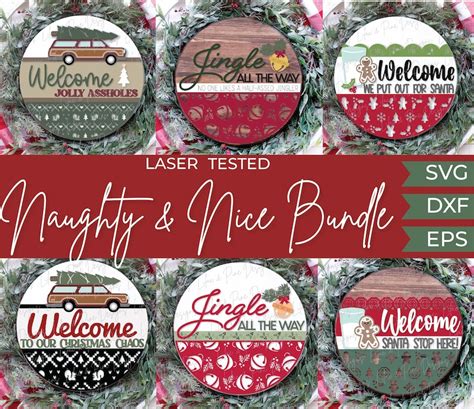 Christmas Door Hanger Bundle Svg Naughty Nice Sign Bundle Etsy