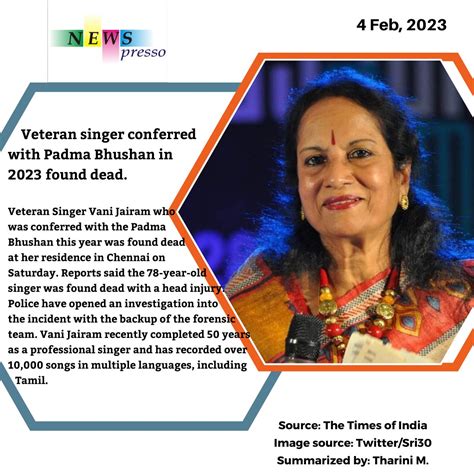 News Presso On Twitter Veteran Singer Conferred With Padma Bhushan In 2023 Found Dead Read